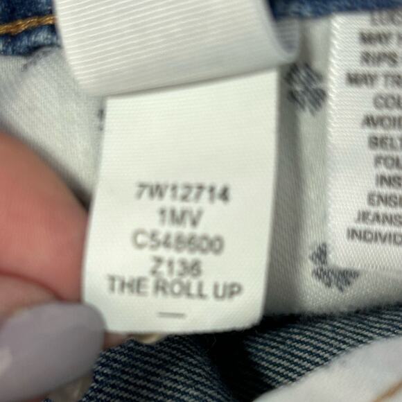 Lucky Brand Roll Up Denim Shorts Distressed High Rise Blue Boho Size 12 / 31 - Picture 9 of 13